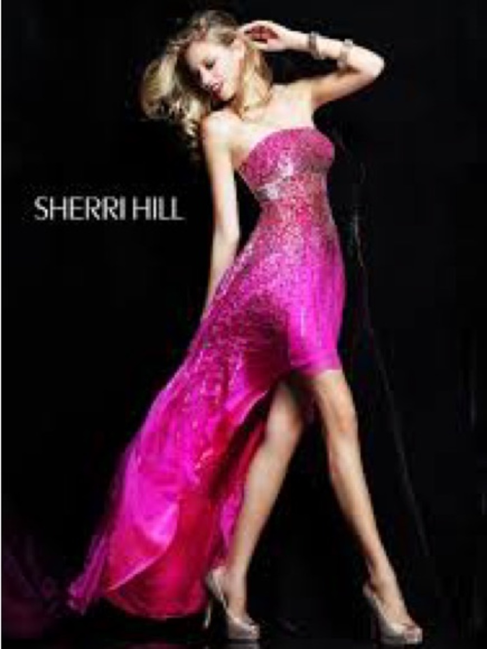 Sherri hill pink chiffon sequin dress sz 8 - Picture 3 of 6